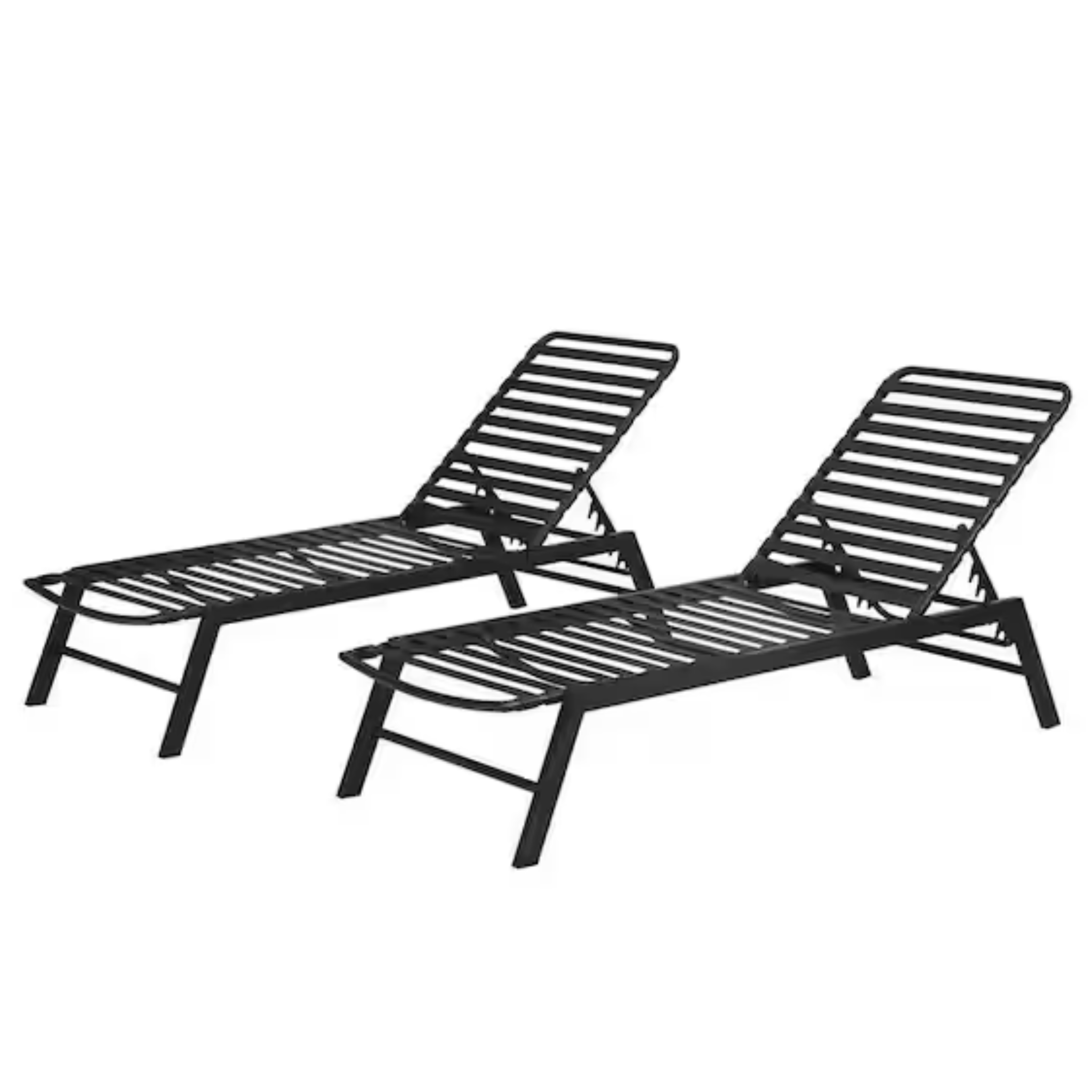 2-Pack Hampton Bay Adjustable Outdoor Strap Chaise Lounge w/ Aluminum Frame