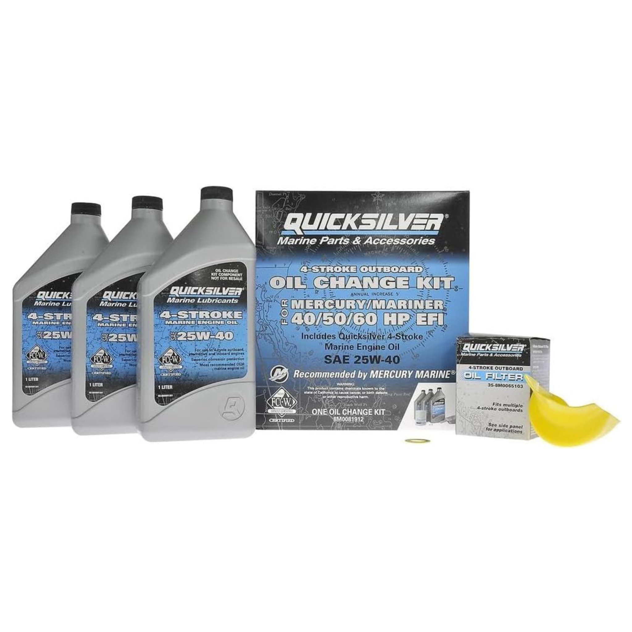 Quicksilver 25W-40 Oil Change Kit for 4-Stroke 40hp, 50hp and 60hp Mercury outboards