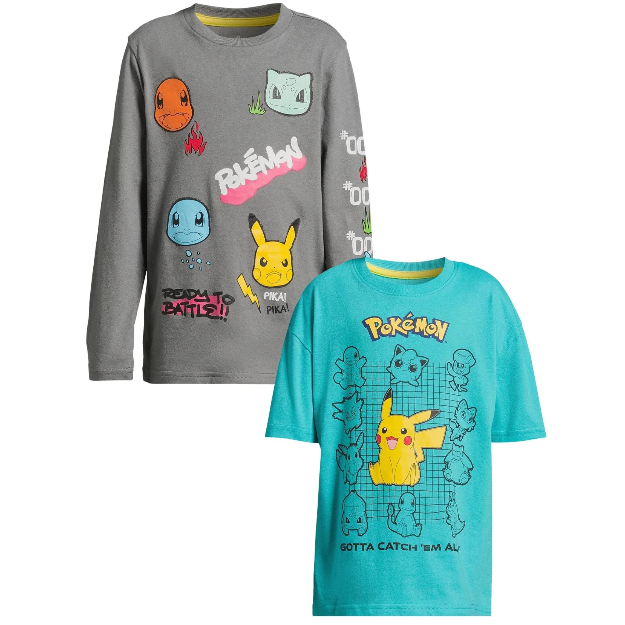 2-Pack Pokemon Pika Boys Long & Short Sleeve Graphic T-Shirt Set