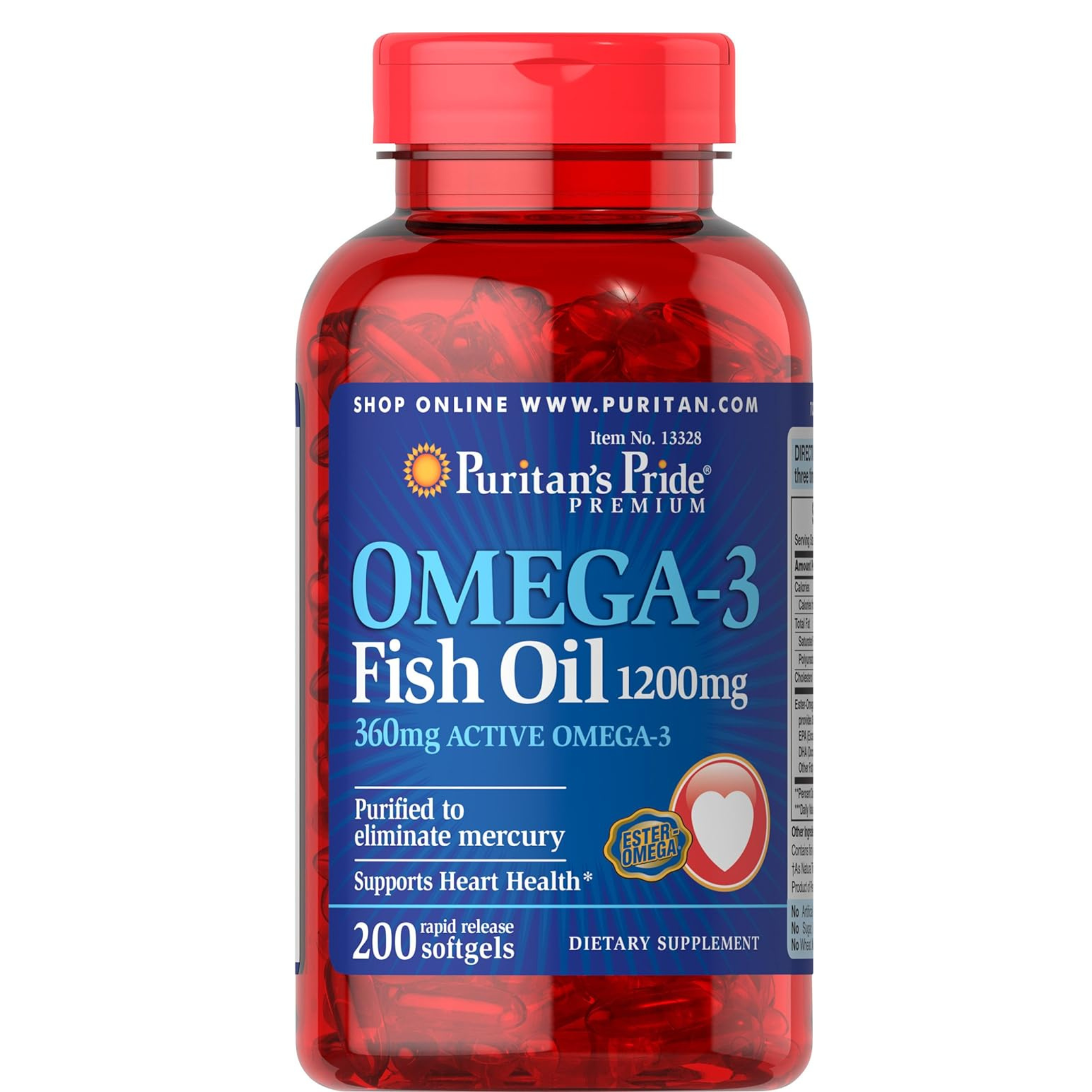 200-Ct Puritan's Pride Omega-3 Fish Oil 1200mg Softgels