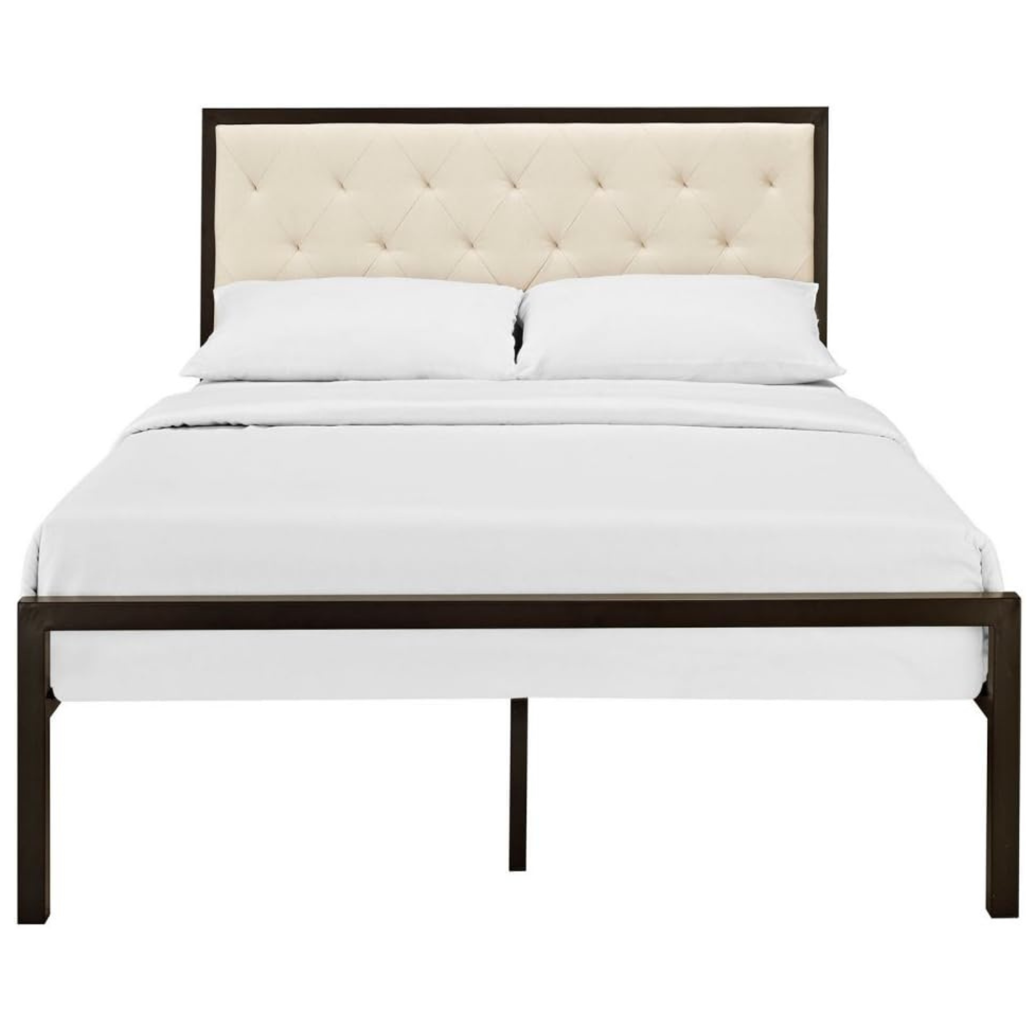 Mia Upholstered Tufted Platform Bed with Metal Slat Support