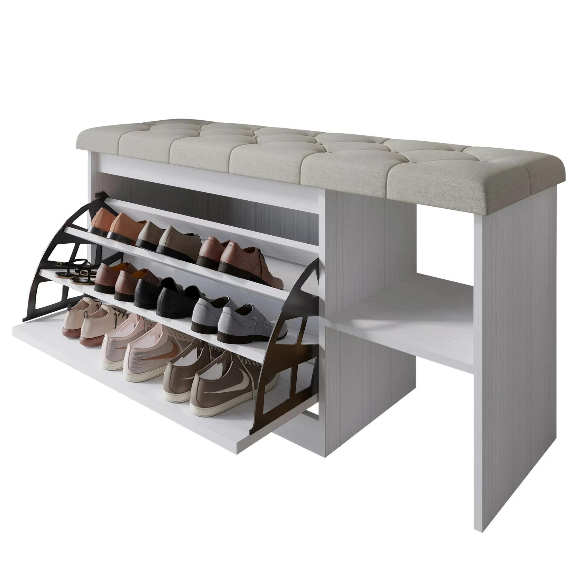 41" x 22" Castle Place Upholstered Bench w/ Shoe Storage (White)