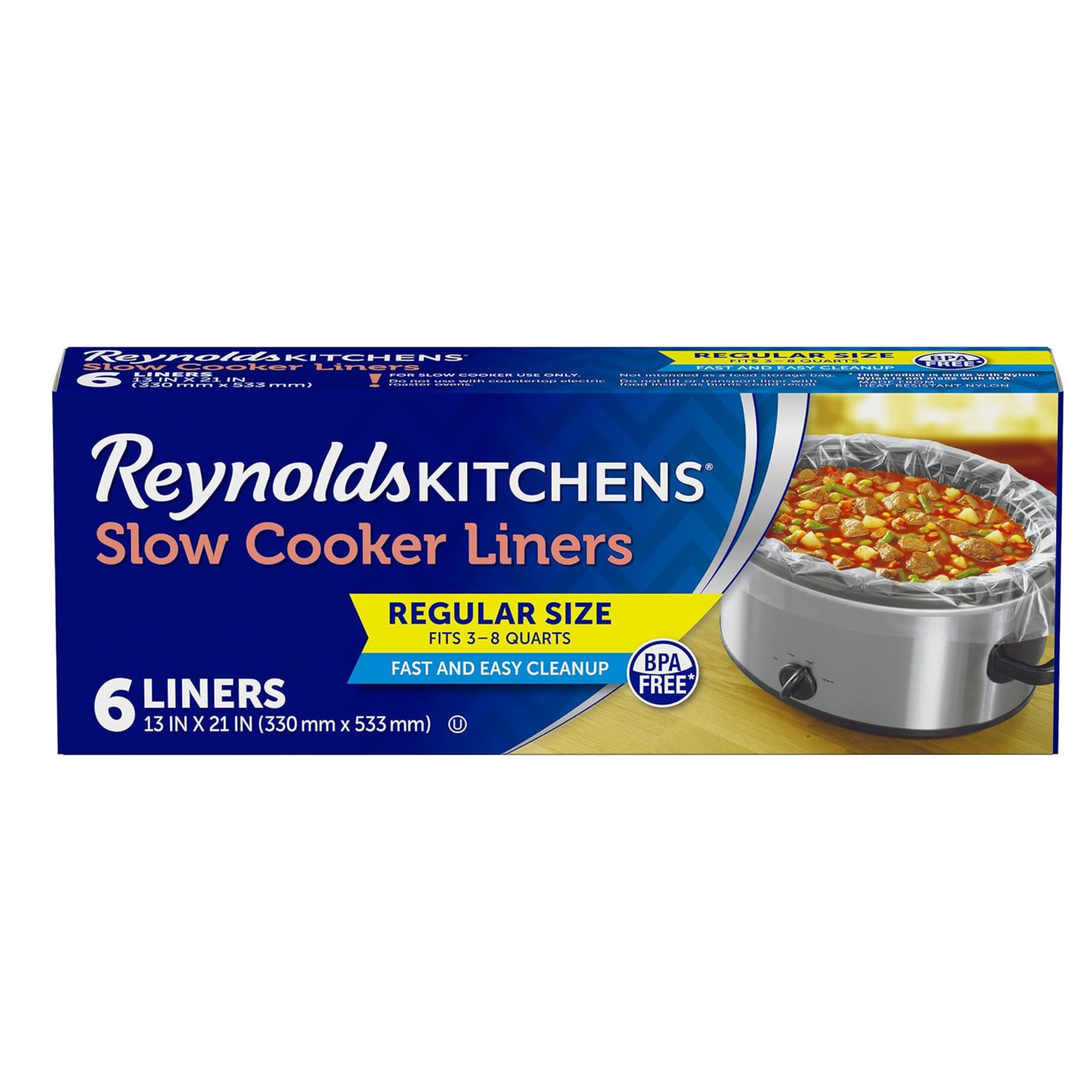 Reynolds Kitchens Slow Cooker Liners (Fits 3-8 Quarts), 6 Count