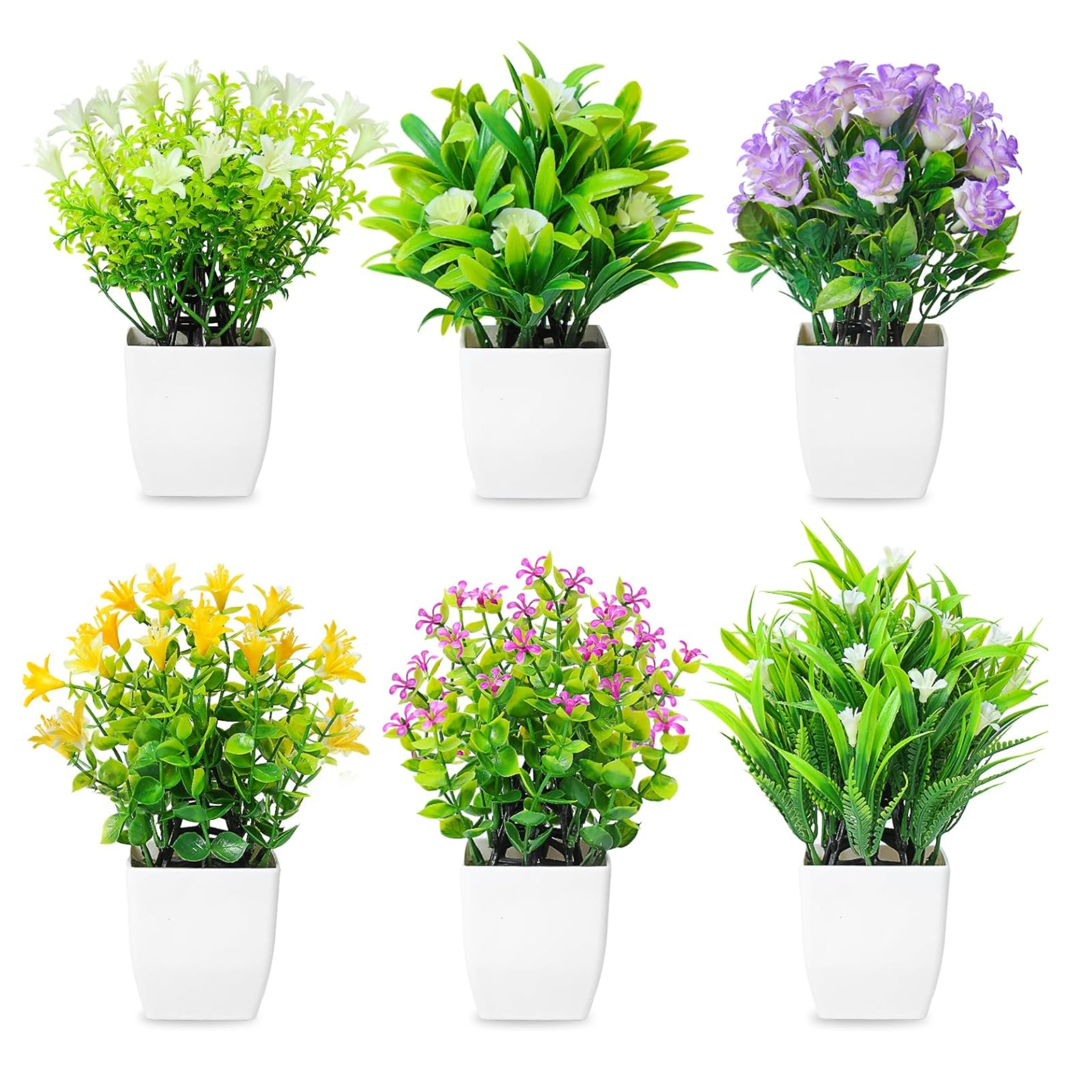 6 Pack Small Fake Flower Plants in Pots