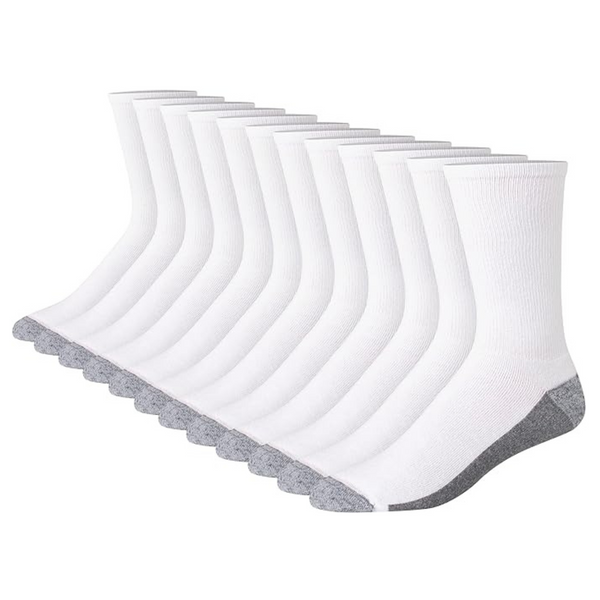 12-Pack Hanes Men's Max Cushioned Crew Socks
