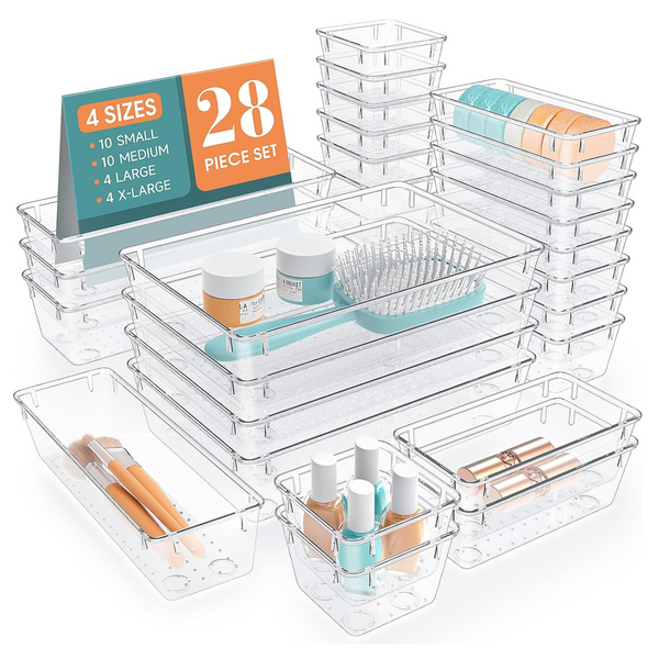 28-Pack Clear Drawer Organizers
