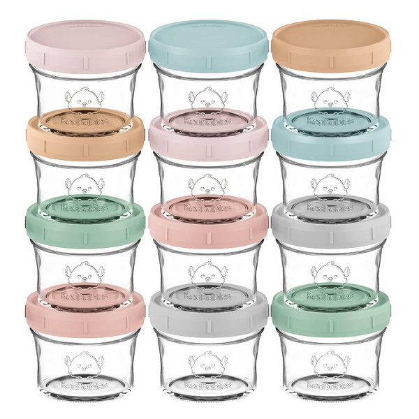 12-Pack KeaBabies 4 oz Leak-Proof Glass Baby Food Containers