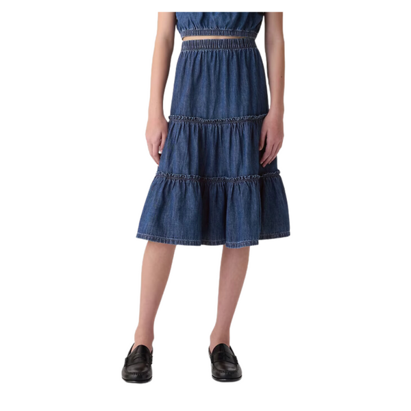 Gap Kids Tiered Denim Midi Skirt