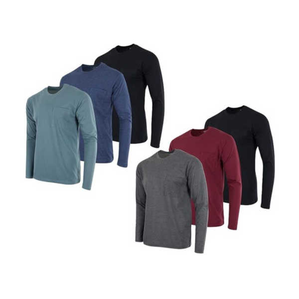 6-Pack RE Men's Cotton Long Sleeve Pocket T-Shirts