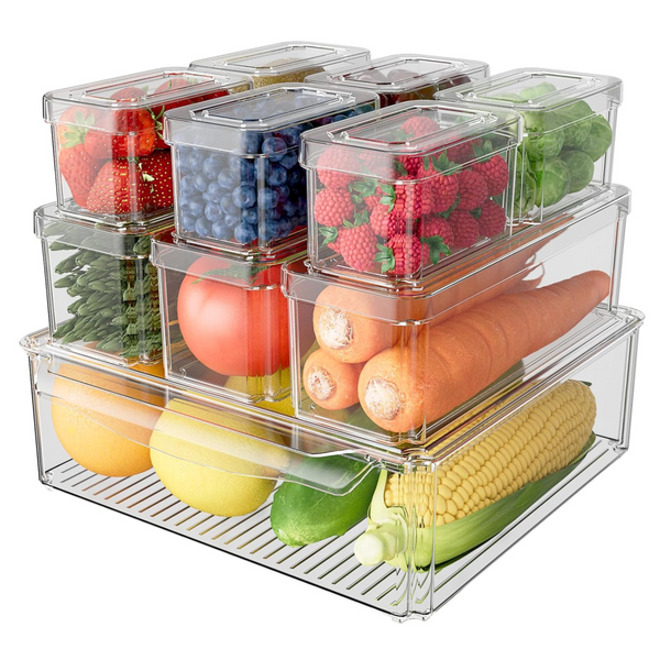 10-Pack Clear Fridge Organizer Bins