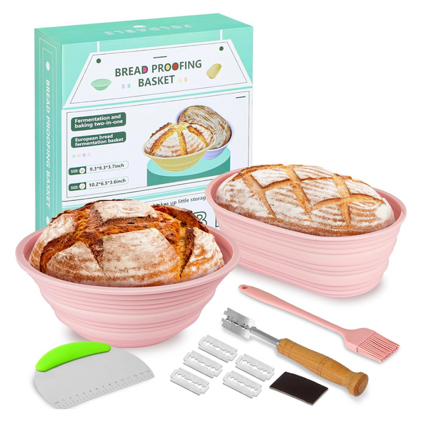 Set of 2 Proofing Basket, Silicone Sourdough Bread Baking Supplies