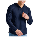Hanes Mens Originals Tri-Blend Jersey T-Shirt Hoodie With Henley Collar