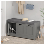 JEROAL Shoe Storage Bench with Removable Cushion & 3-Door Cabinets