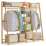 MoNiBloom Bamboo Trapezoid Clothing Rack with 5-Tier Storage Shelves