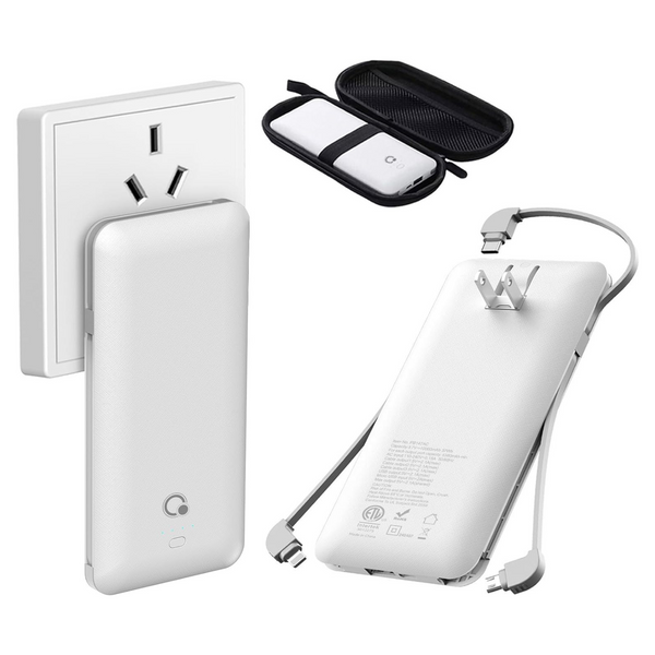 Brand Q Portable Charger with Built-in Cables and AC Wall Plug