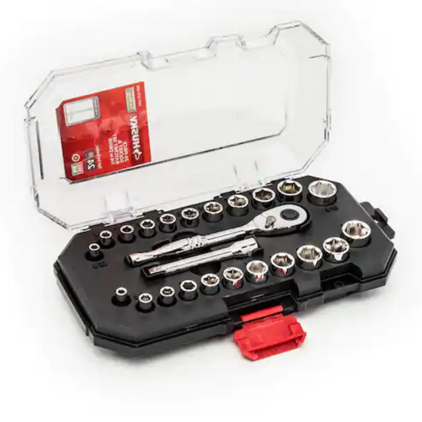24-Piece Husky 1/4" Drive Ratchet SAE/Metric Standard Socket Set