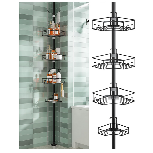 Seirione Adjustable Tension 4-Tier Pole Shower Caddy