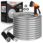 HDKing 50ft Flexible Metal Garden Hose with 10 Function Nozzle