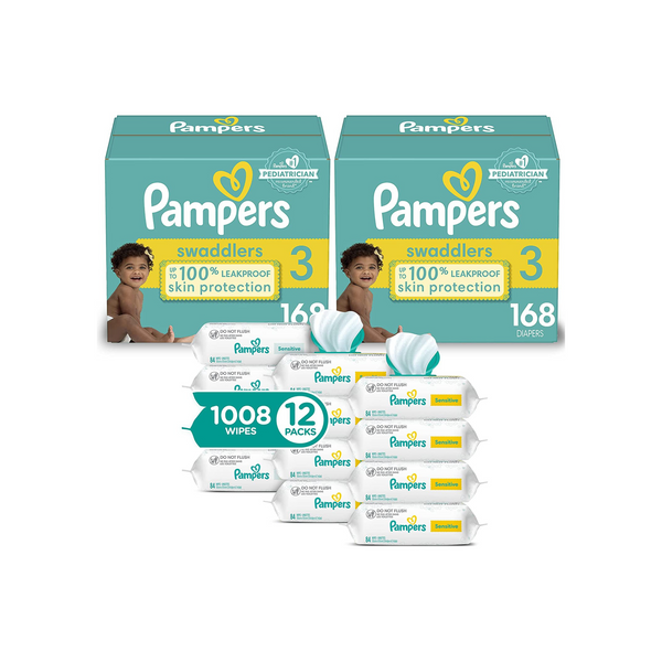 Ahorre a lo grande en 2 cajas de Pampers, Swaddlers, Cruisers y Easy Ups con paquetes de 12 toallitas