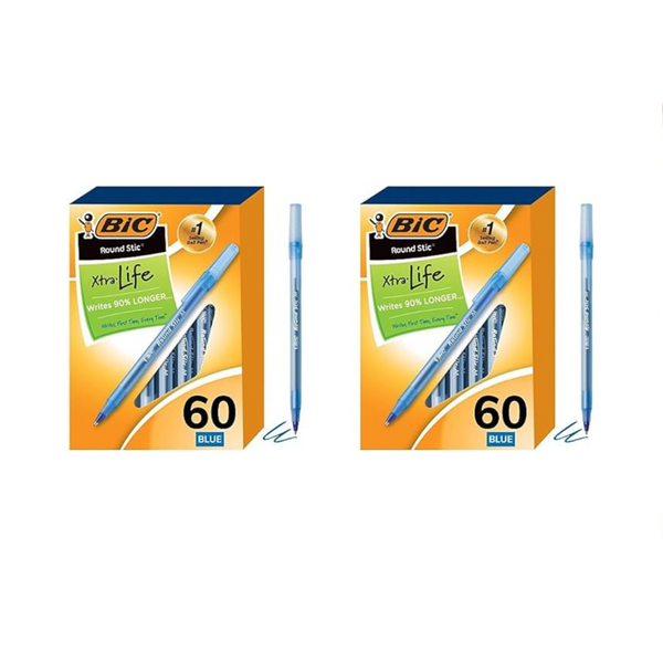 120 BIC Round Stic Xtra Life Blue Ballpoint Pens
