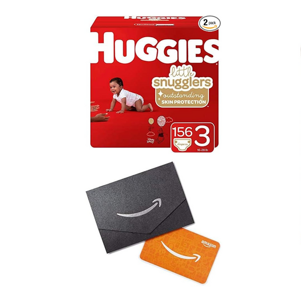 2 Boxes Huggies Little Snugglers Baby Diapers, Size 3 Plus $20 Amazon Gift Card