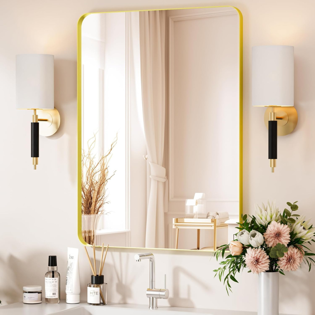 24" x 32" Metal Frame Gold Bathroom Mirror