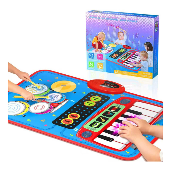 Oripira 2-in-1 Piano Keyboard & Drum Set with 2 Drum Sticks