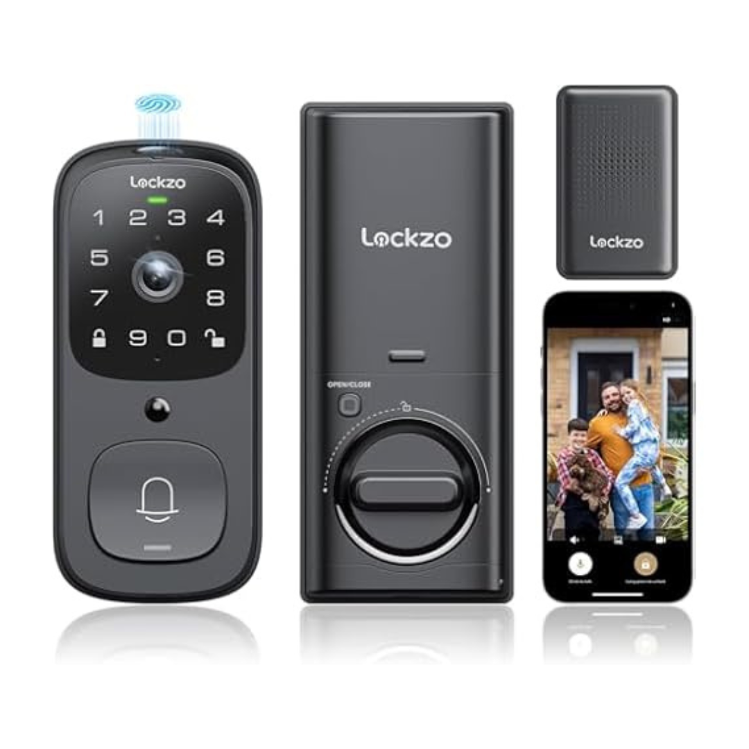 3-in-1 WiFi 2K HD Video Smart Fingerprint Keypad Door Lock + bell