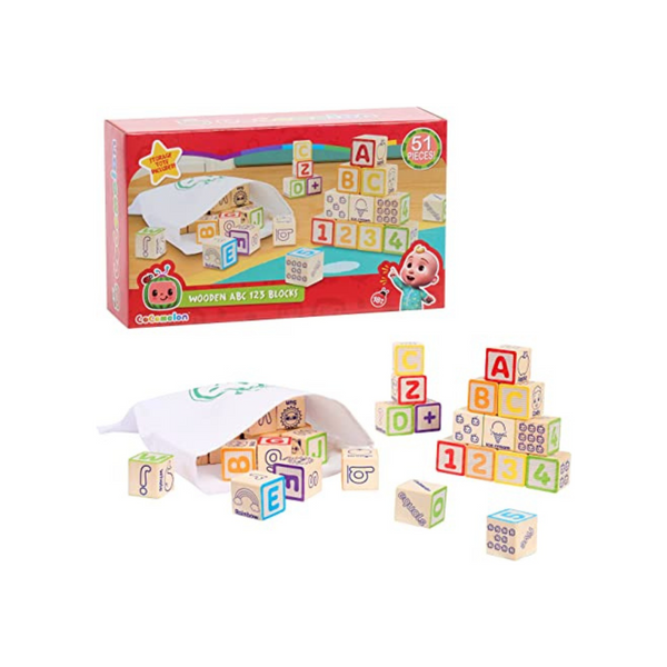 CoComelon Juego de bloques de madera ABC clásico de 51 piezas