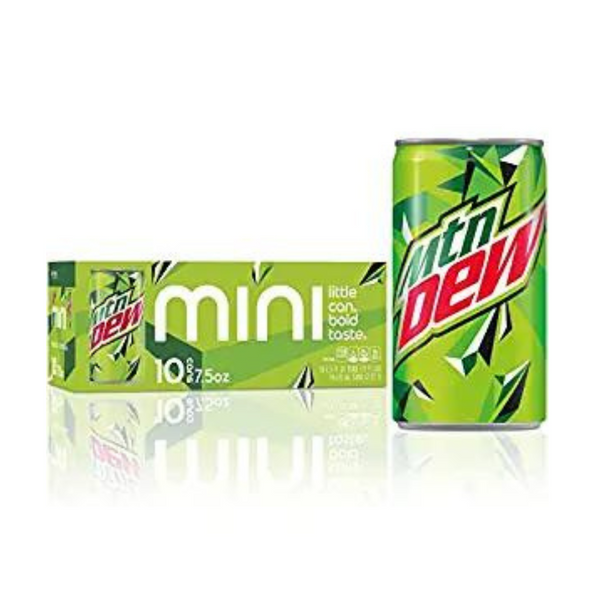 Pack Of 10 Mountain Dew Soda, Mini Cans