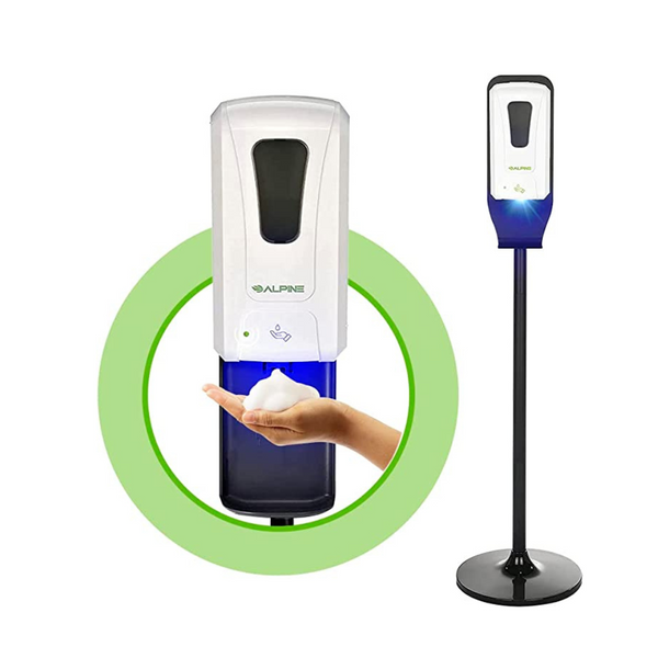 Dispensador de jabón y desinfectante para manos Alpine sin contacto con soporte para piso