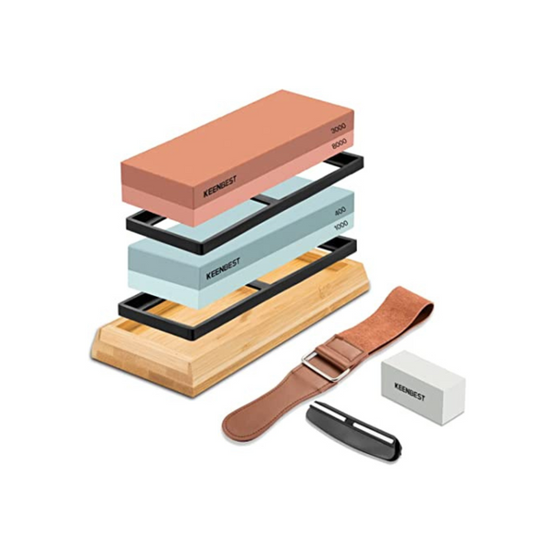 KEENBEST Actual Grit Premium Material Whetstone Set 2 Side Grit 400 1000 3000 8000 Kitchen Knife Sharpener