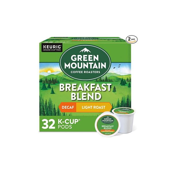 64 Green Mountain Coffee Roasters Decaf Breakfast Blend Single-Serve Keurig K-Cup Pods