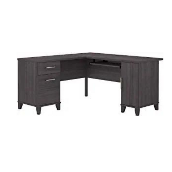 Bush Furniture Somerset 60W L Shaped Desk with Storage in Storm Gray