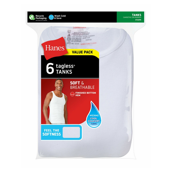 6 camisetas blancas Hanes Tagless ComfortSoft para hombre
