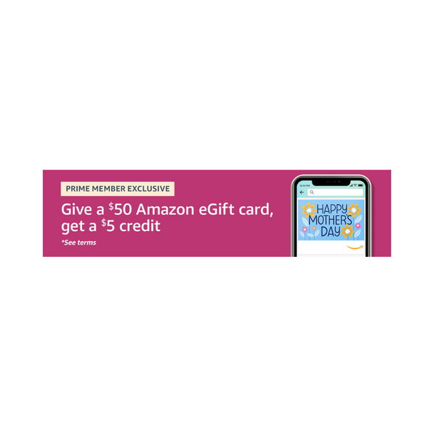Compre una tarjeta de regalo de Amazon de $50 y obtenga un crédito promocional de $5
