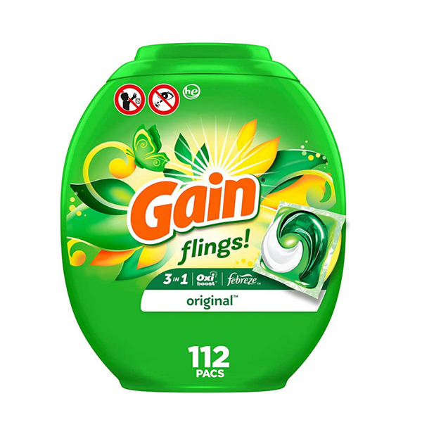 Gain flings Jabón detergente para ropa, compatible con HE, aroma de larga duración, aroma original