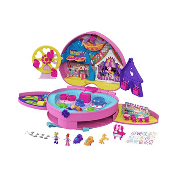 Polly Pocket 2-In-1 Travel Toy Playset with 2 Micro Dolls & Toy Cars