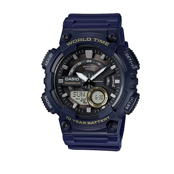 Reloj Casio de resina de cuarzo resistente para hombre, color: azul (modelo: AEQ110W-2AV)