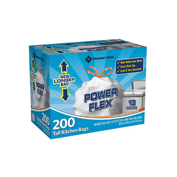 Member’s Mark Power Flex Tall Kitchen Drawstring Bags (200 Count)