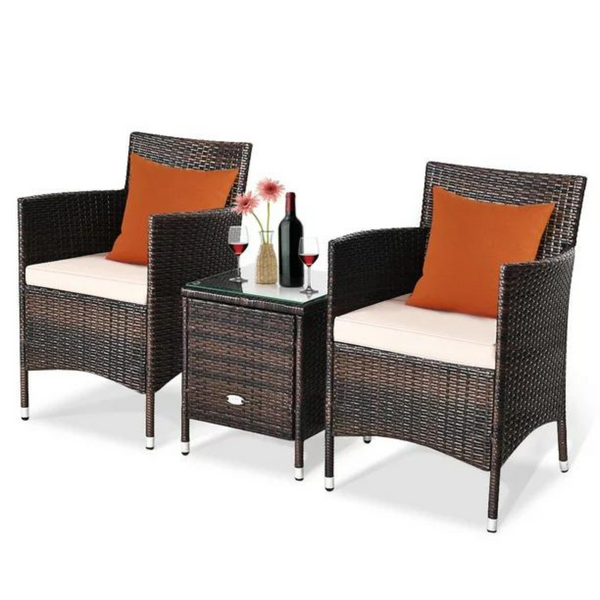 3 Piece Patio Rattan Chair & Table Furniture Set