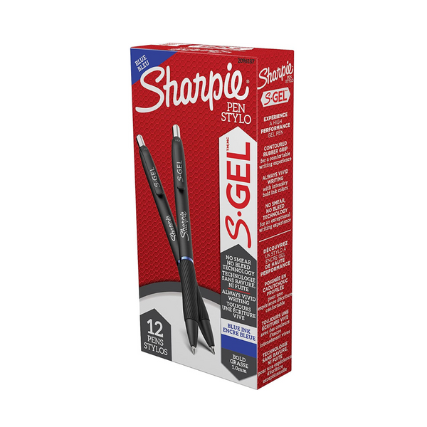 SHARPIE Pack of 12 S-Gel Blue Ink Gel Pens, Bold Point (1.0mm)