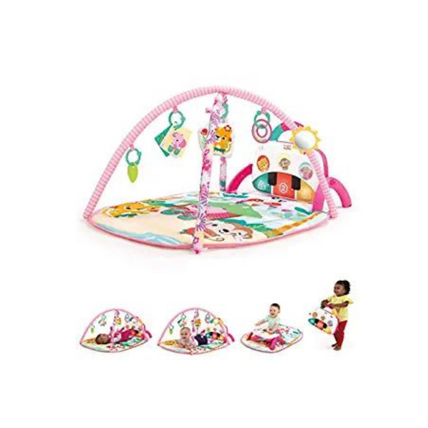 Bright Starts Gimnasio con piano Groovin' Kicks 4 en 1, tapete para jugar boca abajo y juguetes para bebés con actividades