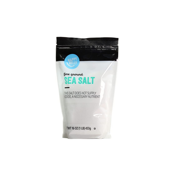 16 onzas. Sal marina Happy Belly marca Amazon (molida fina)