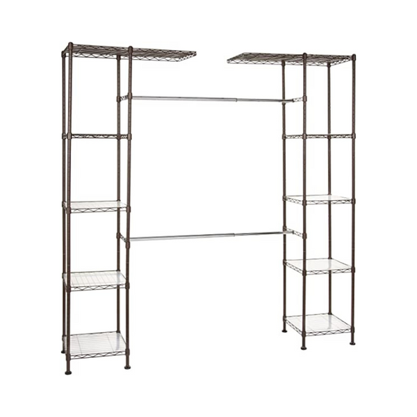 Amazon Basics Expandable Metal Hanging Storage Organizer Rack Wardrobe w/ Shelves