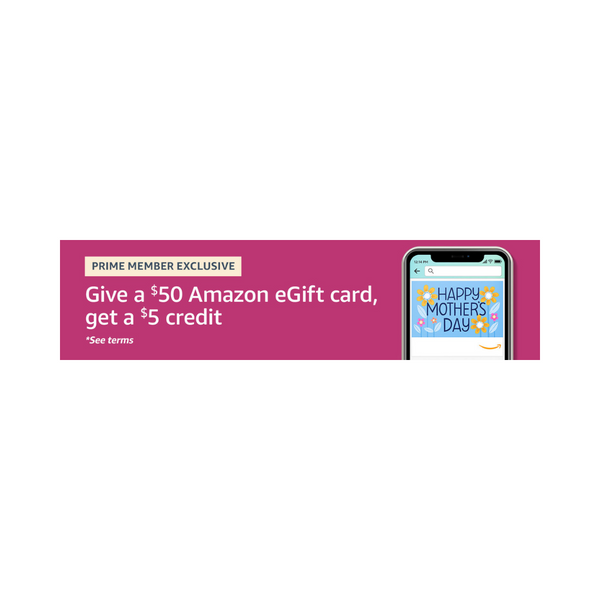 Compre una tarjeta de regalo de Amazon de $50 y obtenga un crédito promocional de $5