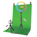 Content Creator Kit with 16-inch Ring Light, Adjustable Tripod, and Green Screen