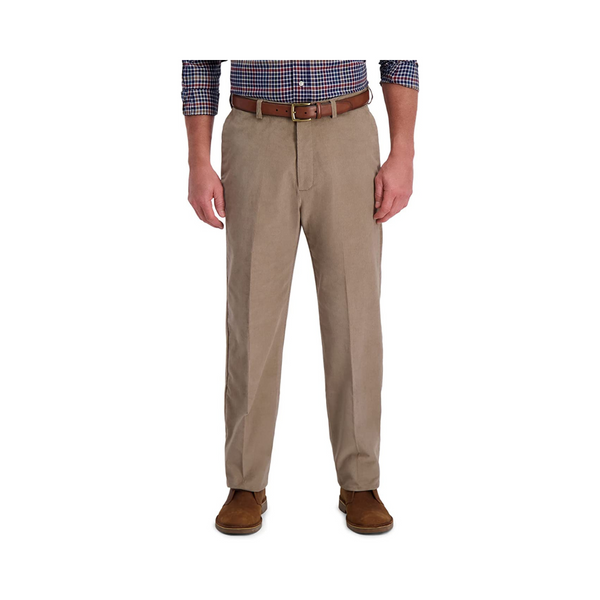 Haggar Men’s Stretch Corduroy Expandable Waist Classic Fit Flat Front Pants