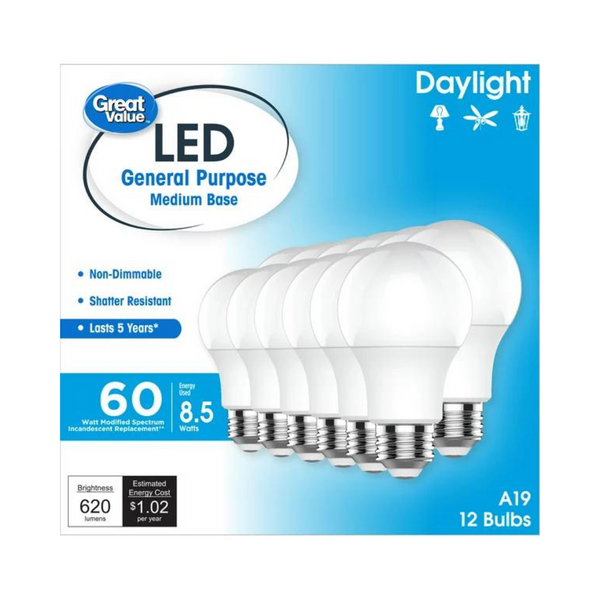 Paquete de 12 bombillas LED de 60 vatios de gran valor