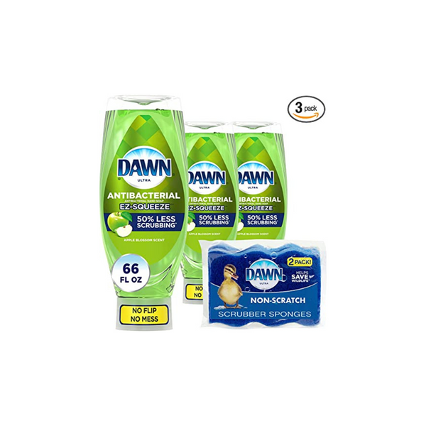 3 Bottles Of Dawn Antibacterial EZ-Squeeze Dishwashing Apple Blossom Liquid Dish Soap Set